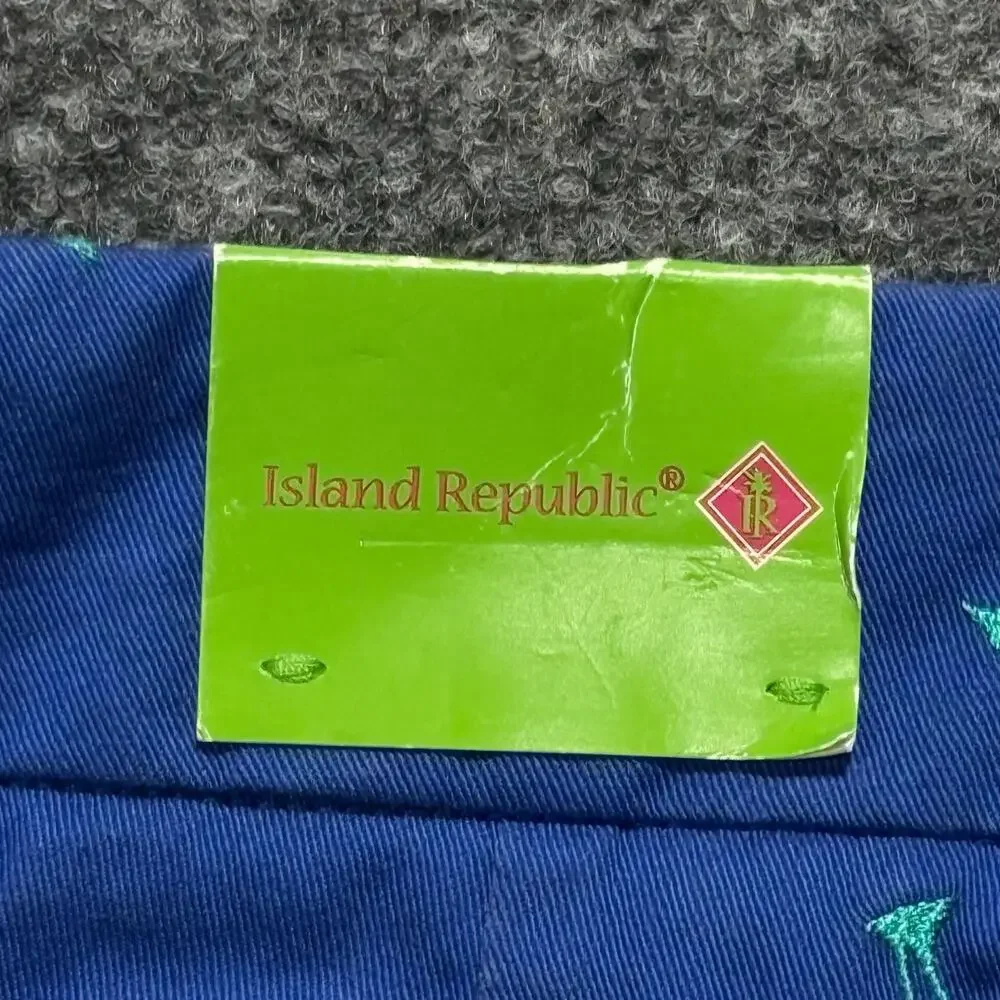 Island Republic Skort Shorts Womens 16 Blue Wrap Front Embroidered Palm Twill